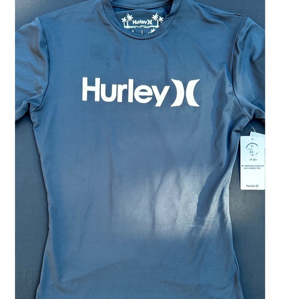 Hurley OAO Quickdry Rashguard Mens Medium Navy Blue New UPF 50+ Short Sleeve Tee